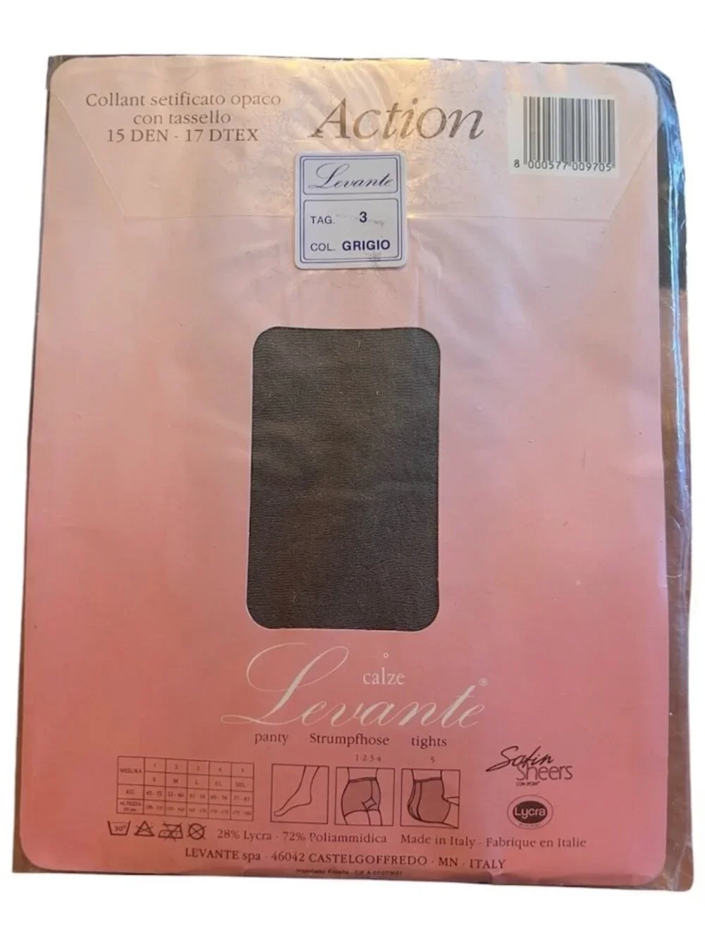 Levante Vision Opaque Pantyhose Lot Of 2 Tag 3 Bronze & Grigio Italy 14-15 Den.